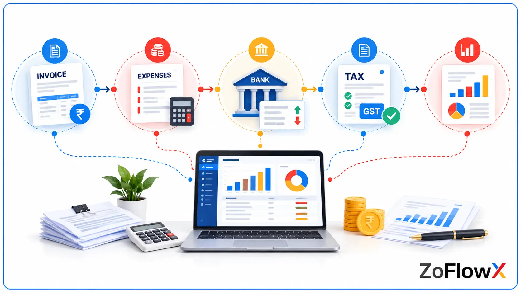Key accounting software features including invoicing, tax compliance and bank reconciliation
