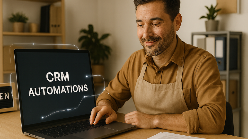 Small business owner using CRM automations to streamline sales and customer management
