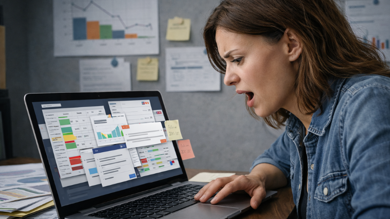 Stressed small business owner facing lead management challenges