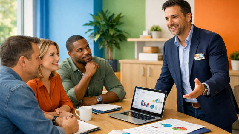 Zoho consulting partner guiding a small business team in strategy meeting