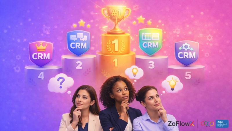 Best CRM for lead generation with ranked options and business women choosing best tool