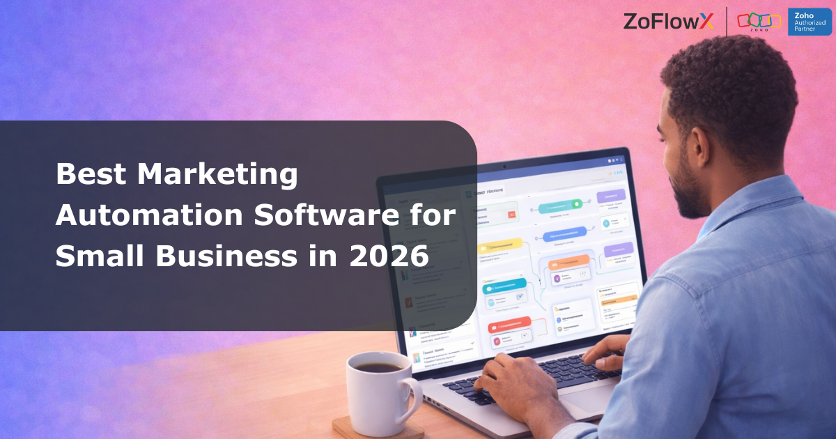 Small business owner using marketing automation software to manage email campaigns and customer workflows in 2026