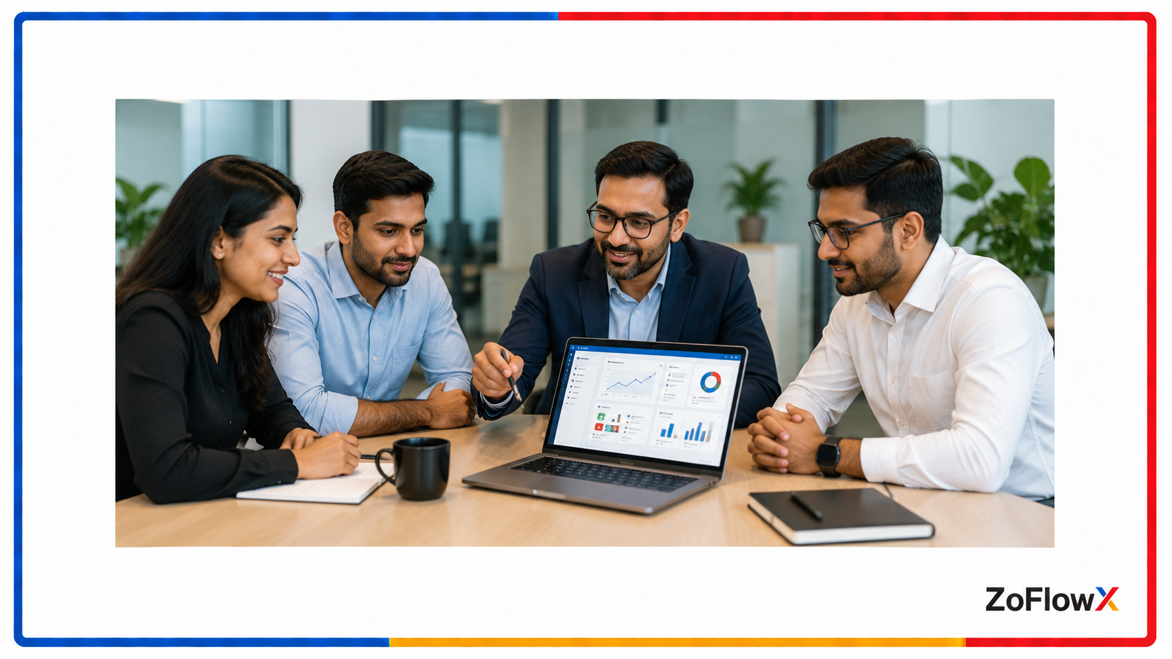 Zoho Authorized Partner explaining a CRM dashboard to a small business team. 