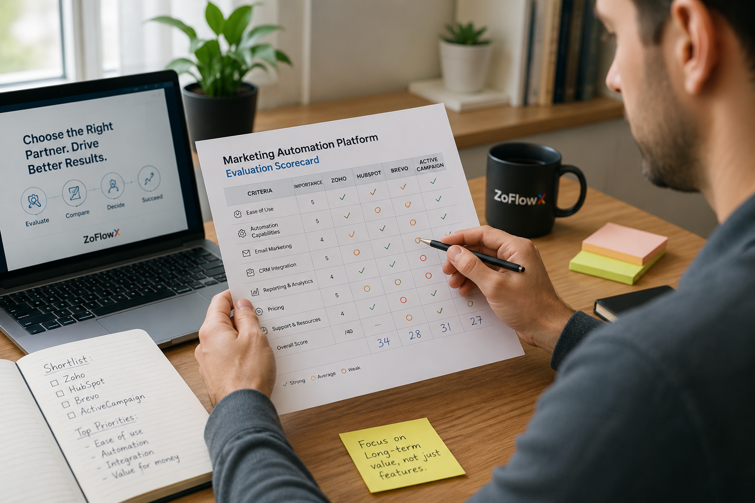 Person evaluating Zoho implementation partners using a checklist