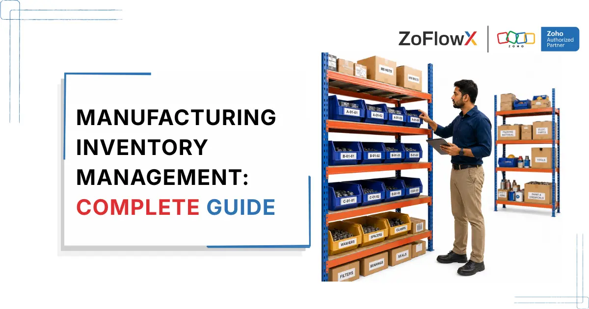 Factory supervisor checking stock levels on a tablet inside a manufacturing store room