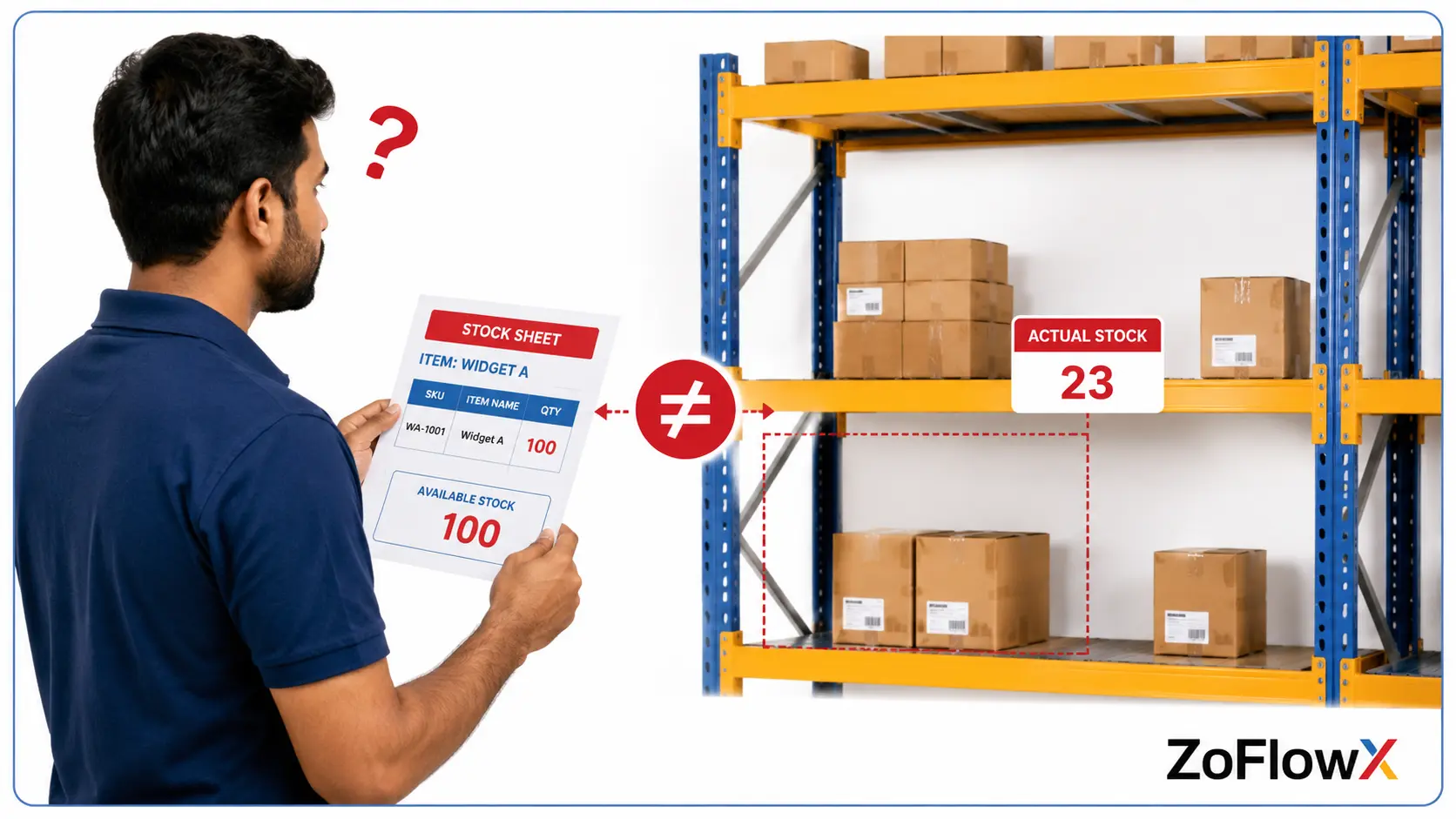 Storekeeper finding shelf quantities that do not match the stock spreadsheet in a factory store room