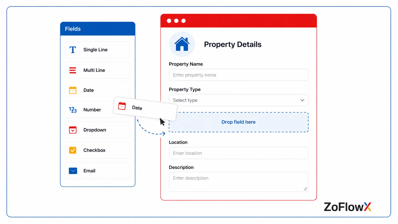 Drag-and-drop builder used to create custom property management software without coding