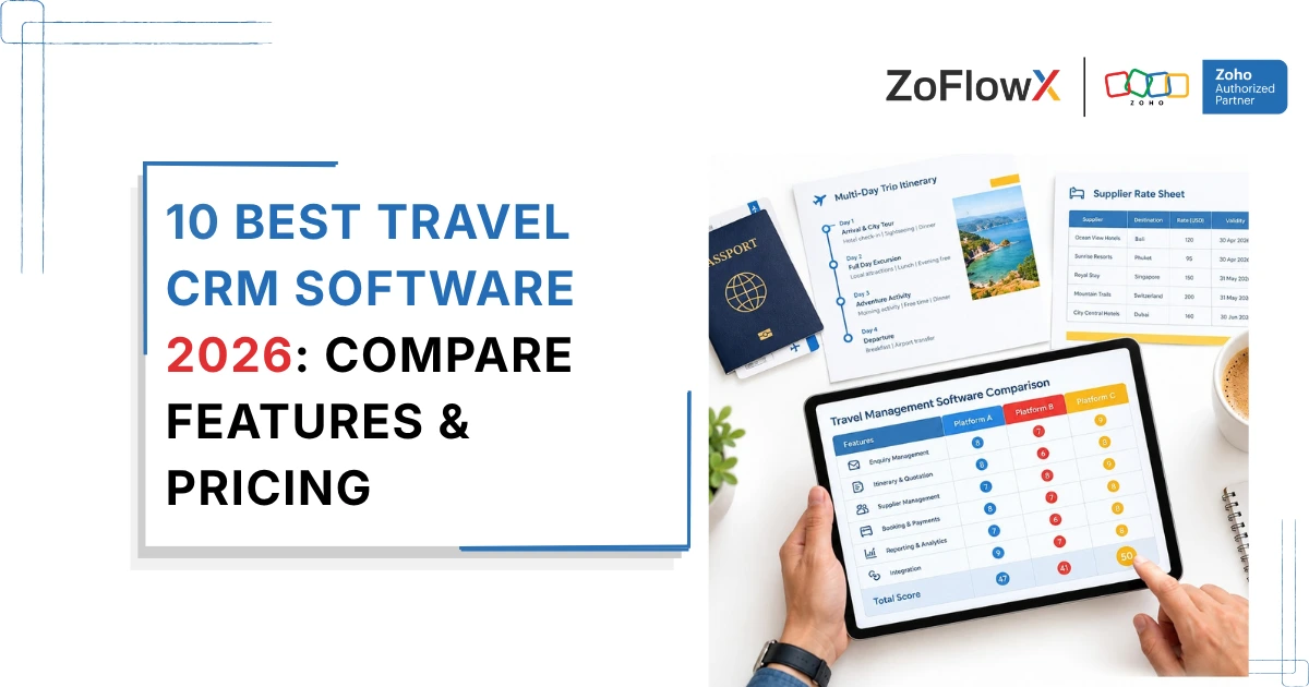 Travel operator reviewing a scored platform comparison while planning a multi-day trip