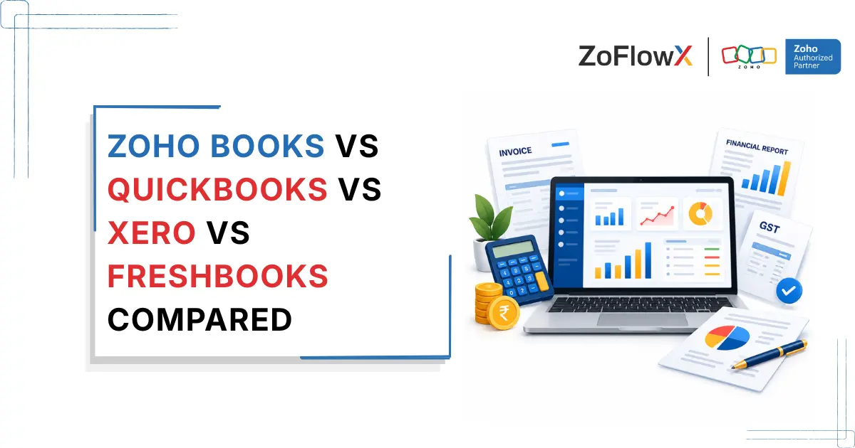 Accounting software comparison featuring Zoho Books, QuickBooks, Xero and FreshBooks